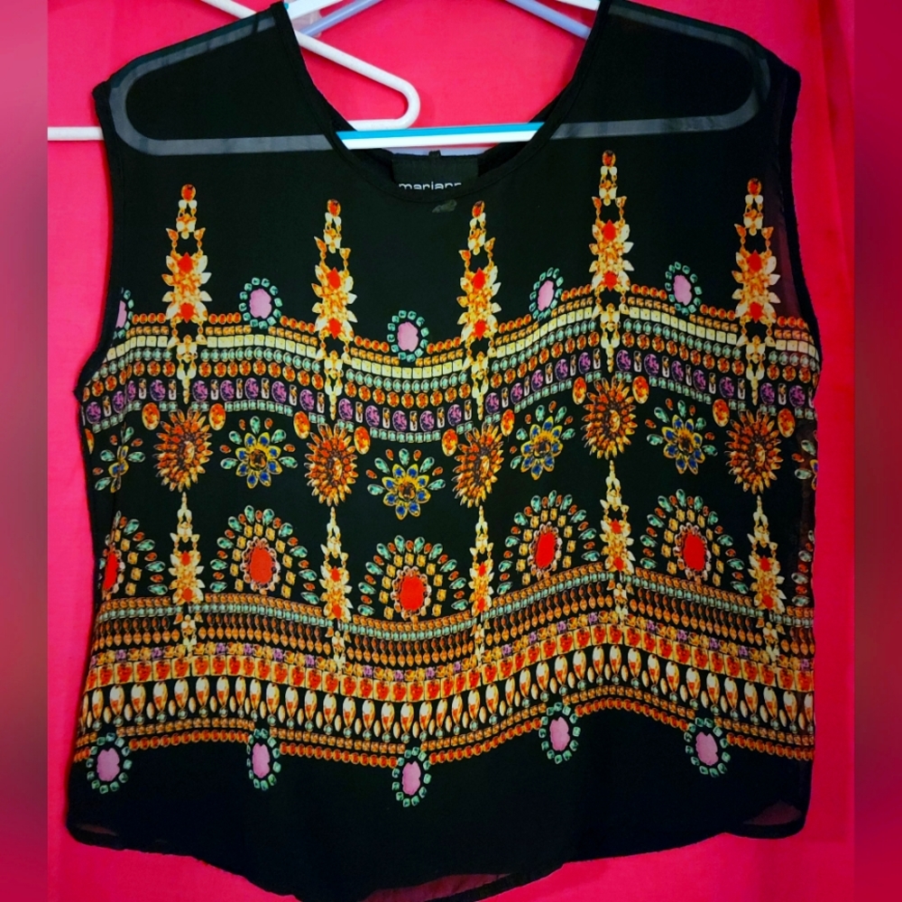 marianne, 1X, sheer black with gemstone looking pattern.